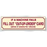SIGN-MACHINE FAIL, OUT OF ORDER CARD-ENGLISH